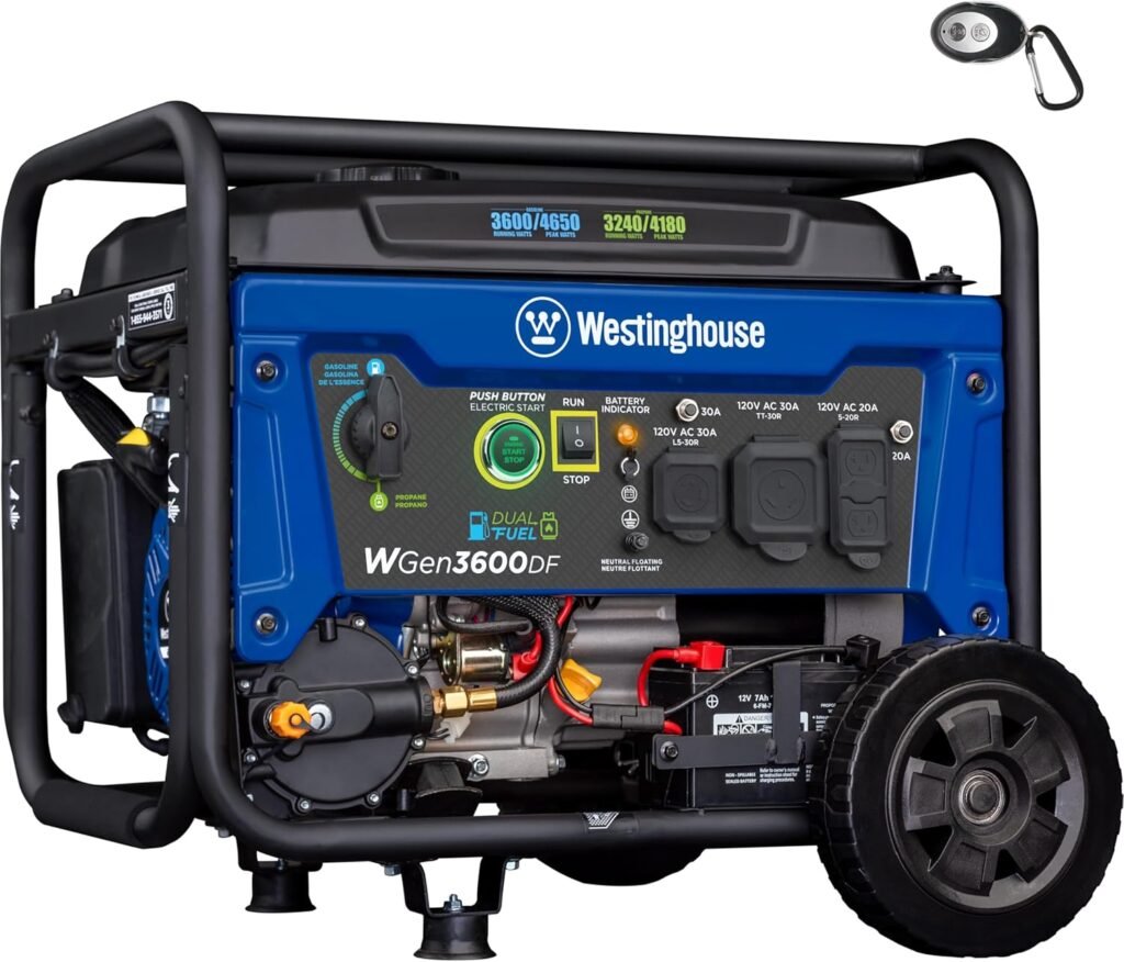 Westinghouse Peak Watt Dual Fuel Portable Generator, Remote Electric Start with Auto Choke, RV Ready 30A Outlet, Gas Propane Powered