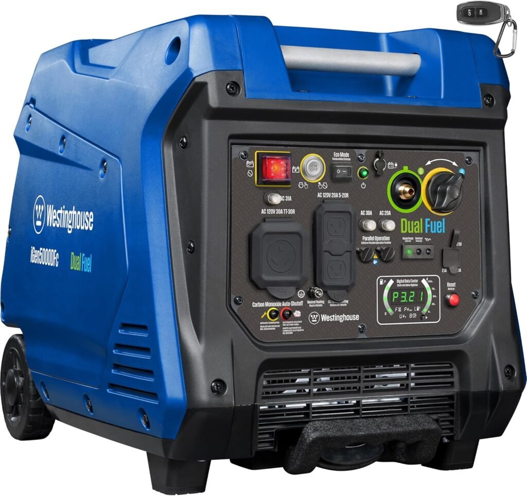 Westinghouse Peak Watt Super Quiet Dual Fuel Portable Inverter Generator, Remote Electric Start, Gas Propane Powered, RV Ready, CO Sensor, Parallel Capable
