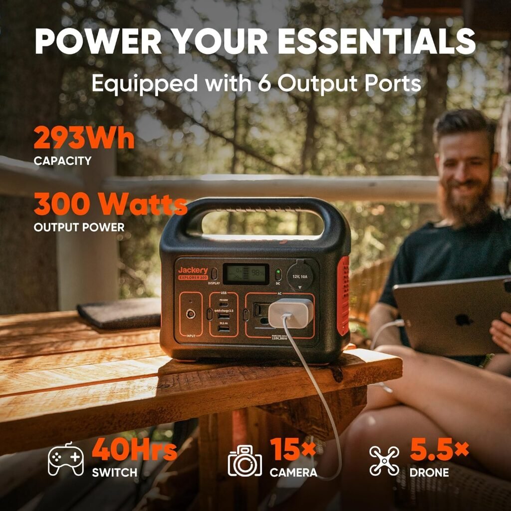 Jackery Portable Power Station Explorer with 16.4 Ft Extension Cable, 292Wh Backup LiFePO4 Battery, Solar Generator for Outdoors Camping Travel Hunting Blackout (Solar Panel Optional)